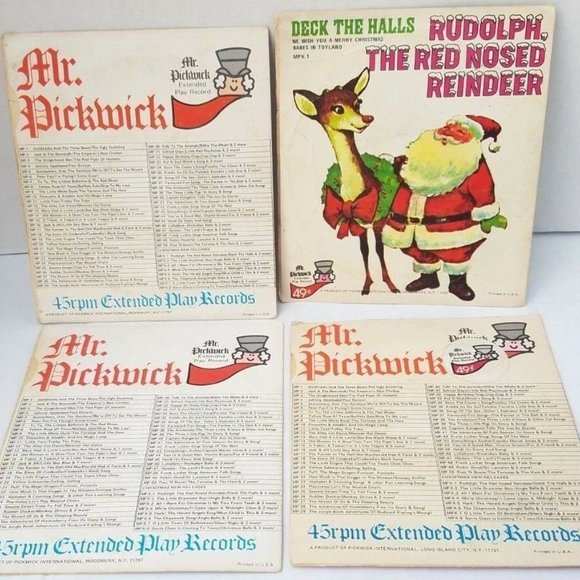 4 Mr. Pickwick Records Christmas White Rudolph Reindeer Silent Night 45rpm Vinyl - Picture 2 of 10